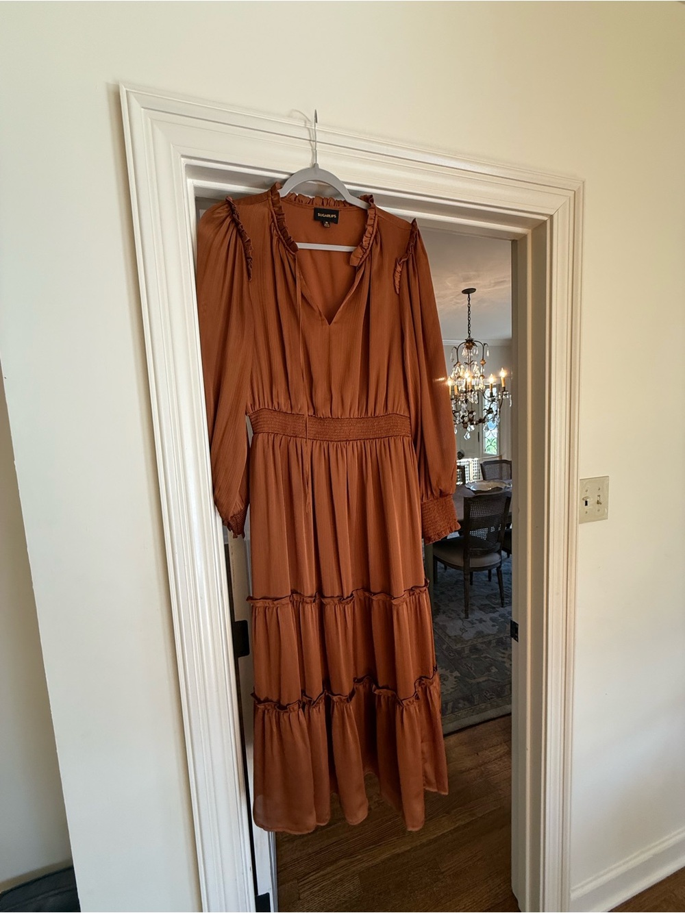 Sugarlips Tiered Ruffle Maxi Dress in Rust